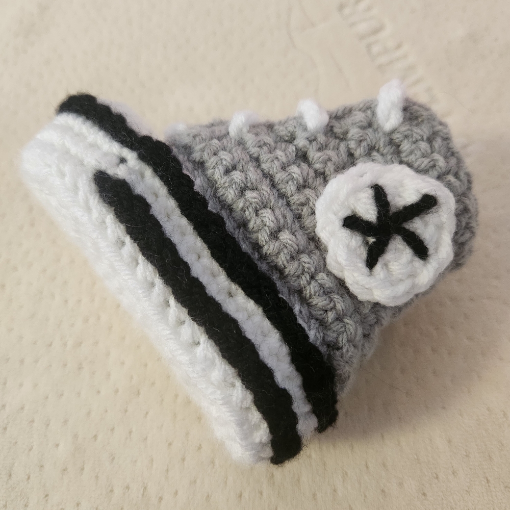 Gray and White Crocheted High-Top Socks